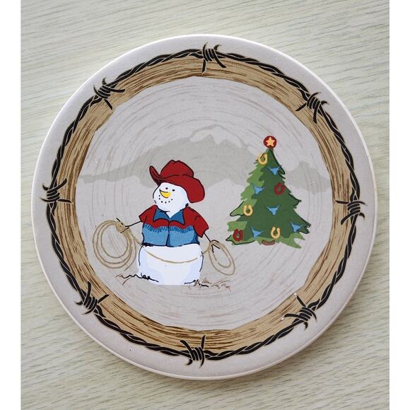 Coasters-Stoneware-Cowboy Theme-Snowman-Cork Backing-Set of 4 - Picture 5 of 8